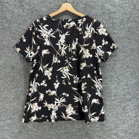 Isaac Mizrahi T-Shirt Women XL Black Floral Short Sleeve Round Neck Cotton - Picture 2 of 7
